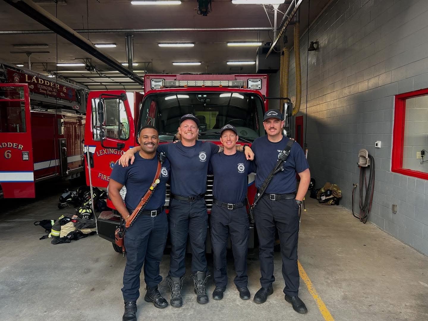 Lexington crew at the firehouse with Ladder 6