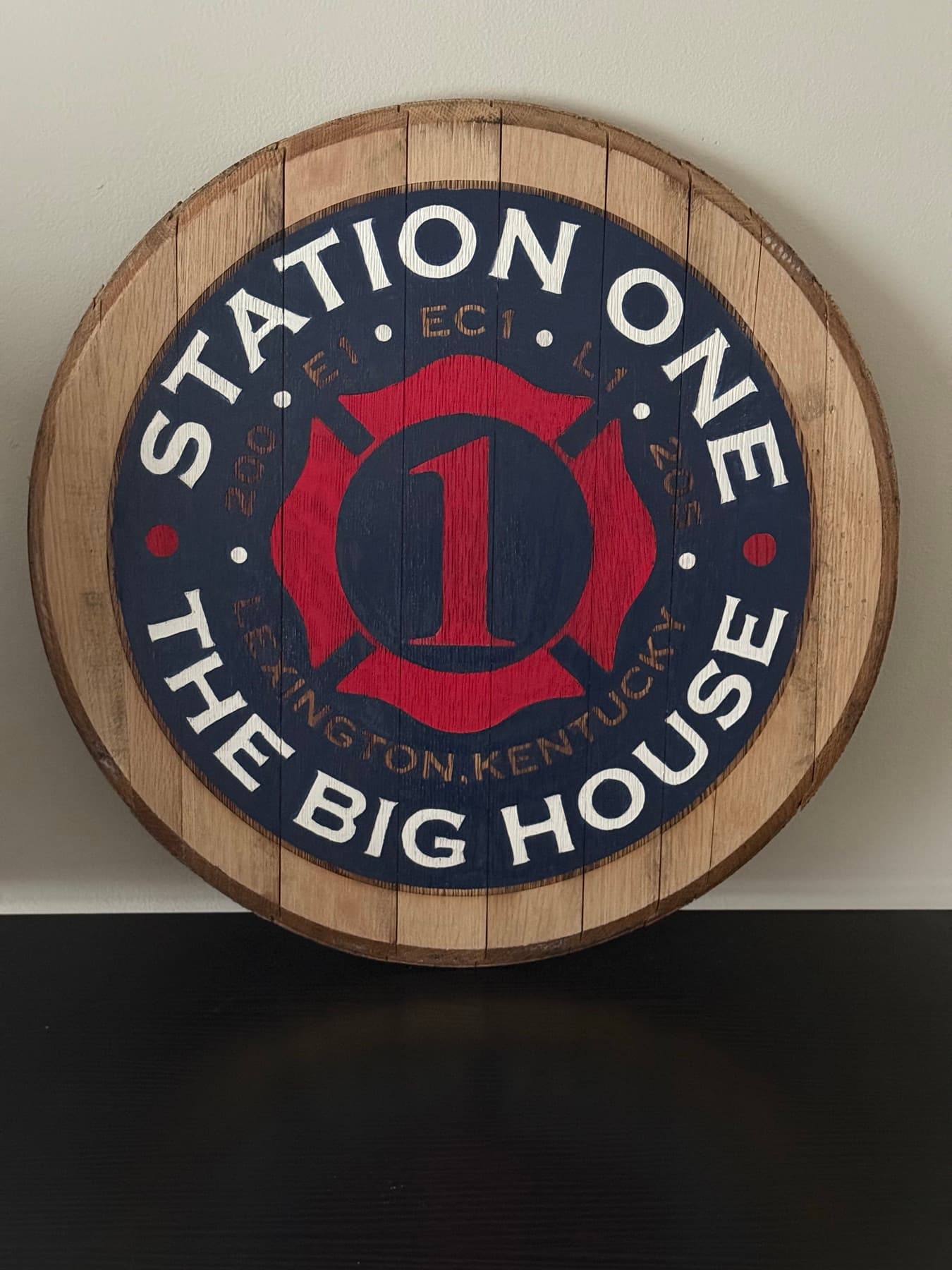 Custom engraved bourbon barrel head wall art